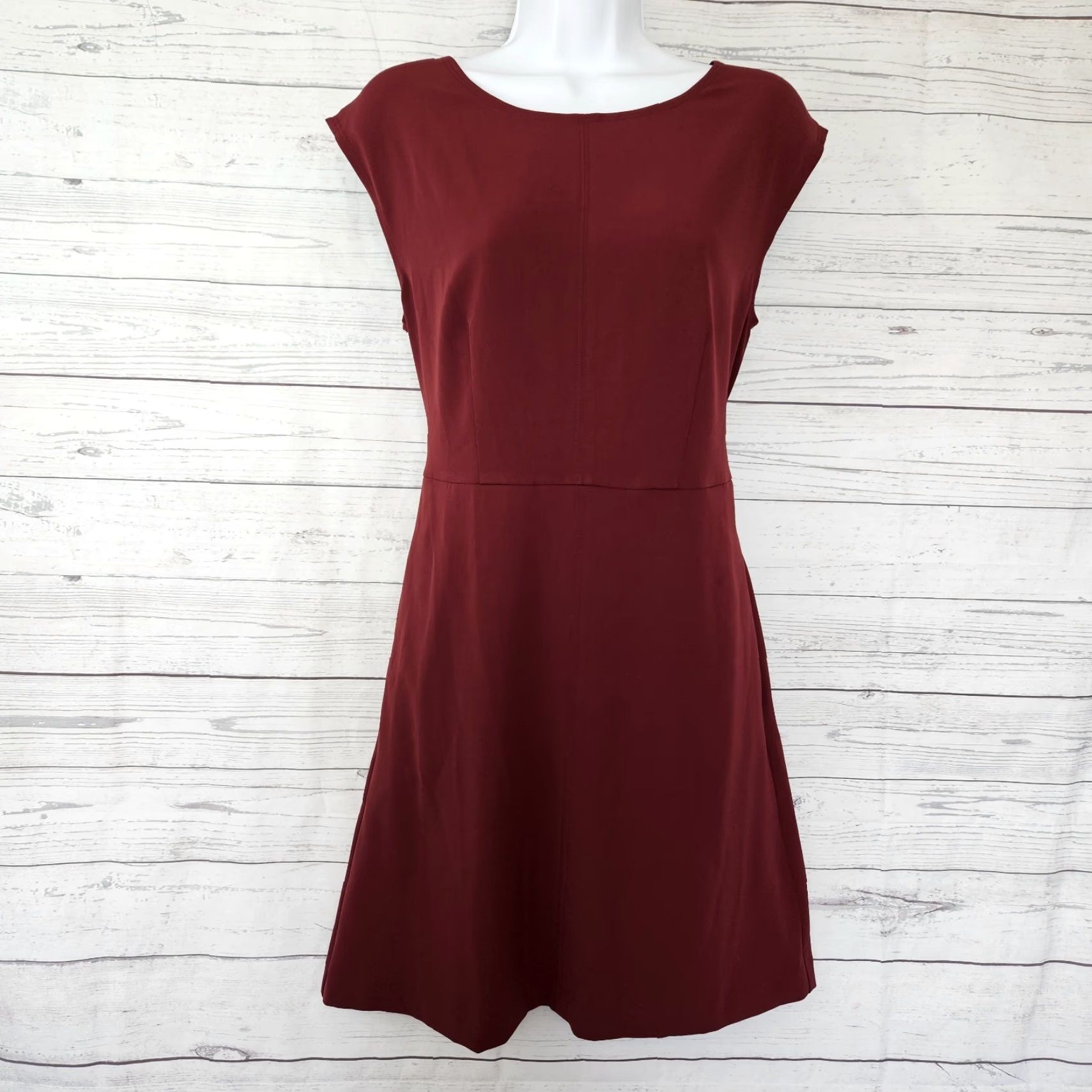 LOFT Ann Taylor Womens Dress Solid Wine Red Tie Back Size 4 A-Line Short  35\" 18\" Zip Red Womens - ilac.rochib.com