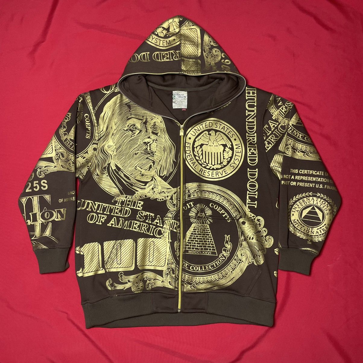 Other VTG Hundred Dollar Bill Graphic Zip Hoodie–Gold Full Print Size US L / EU 52-54 / 3 - 2 Thumbnail