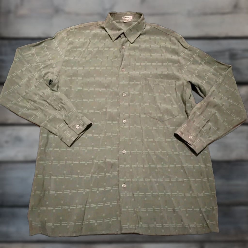 Vintage Shang-hai Men's Button Up Shirt Rayon Made In Italy Green Size L