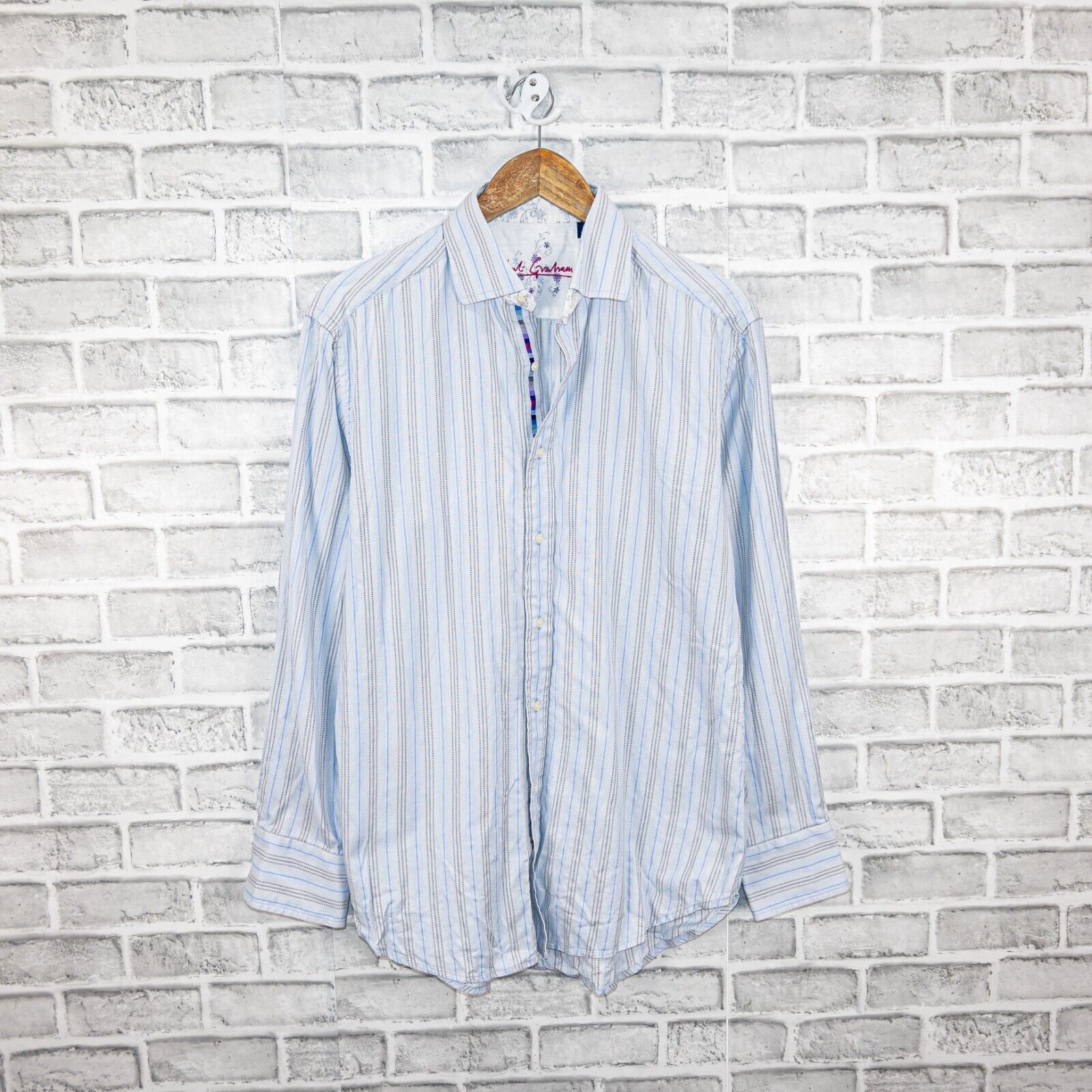 Robert Graham Robert Graham Men's Blue Striped Button up Shirt Cotton Size US M / EU 48-50 / 2 - 1 Thumbnail