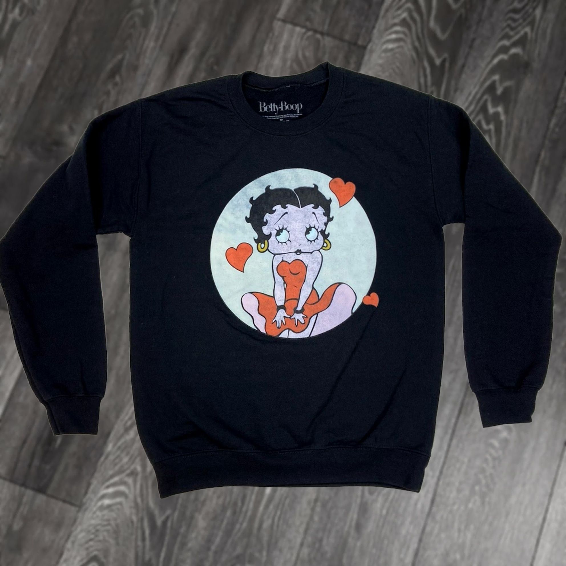 Vintage Betty Boop Sweatshirt Women Small Black Crewneck Graphic Cartoon Pullover Lightweight Casual Cute Size S / US 4 / IT 40 - 1 Thumbnail