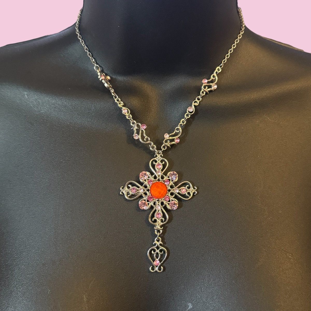 Other Silver tone Victorian gemstone cross necklace Size ONE SIZE - 1 Thumbnail