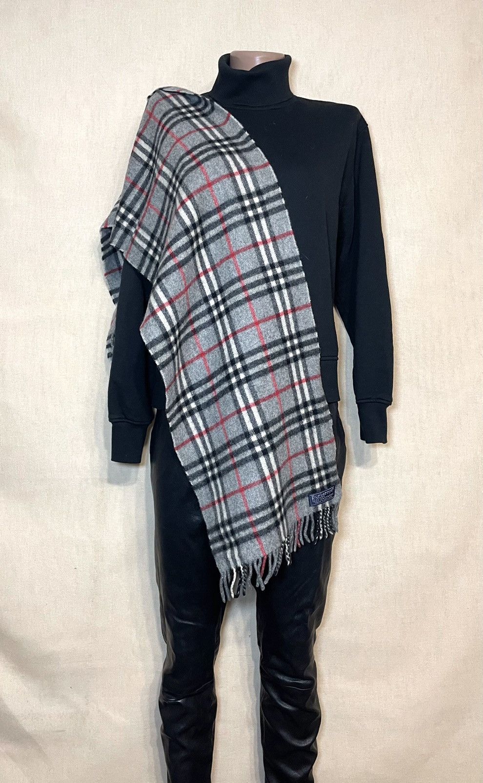 Burberry × Vintage Burberry London cashmere tartan gray scarf Size ONE SIZE - 3 Thumbnail