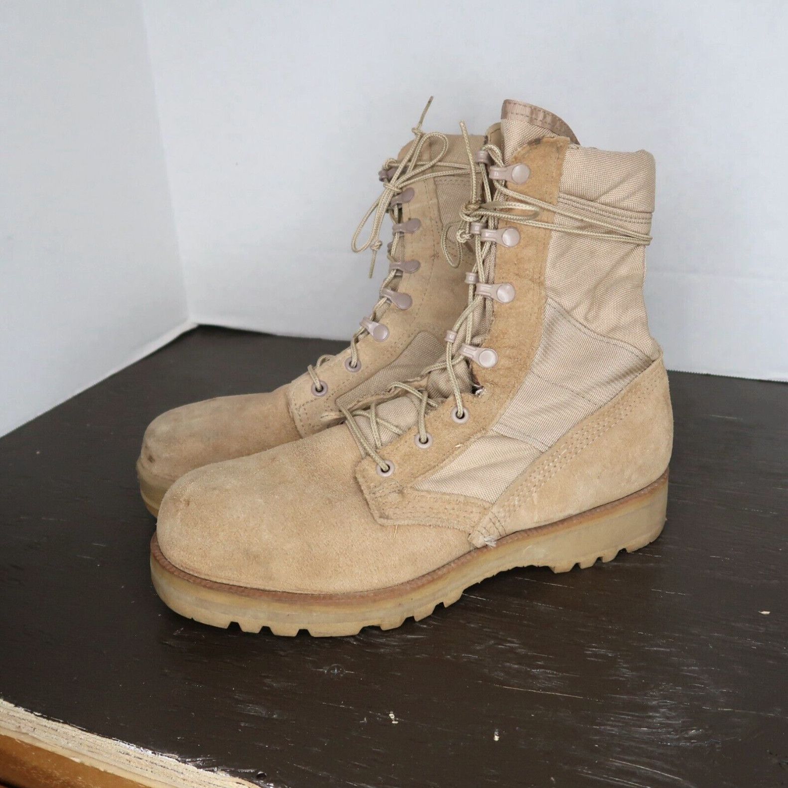 image of Vintage Belleville 220 Des St Hot Weather Tan Steel Toe Military Boots Men's 9 W in White