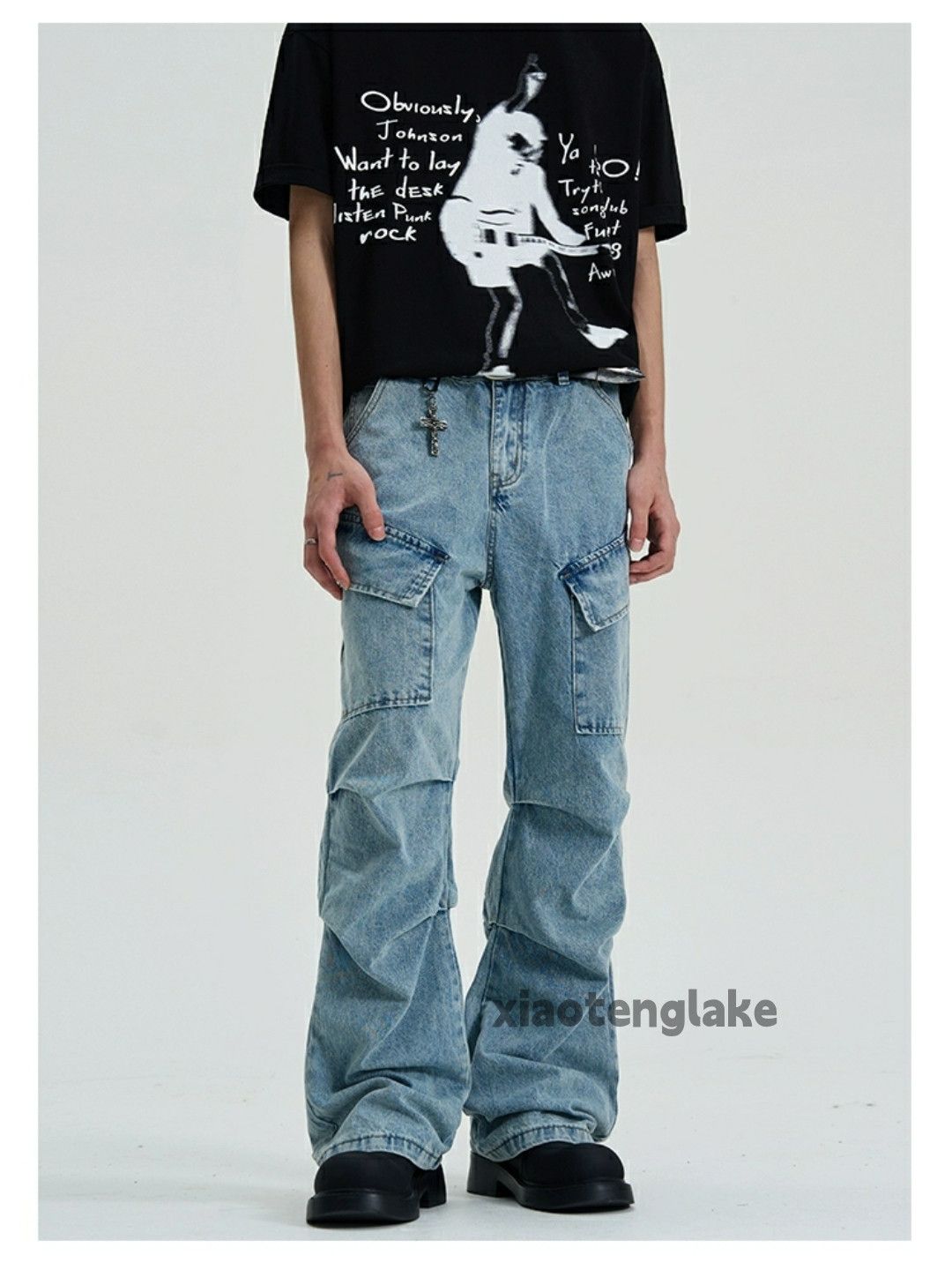 Jean × Vintage washed faded pleated skate hiphop punk cargo flared jeans Size US 30 / EU 46 - 4 Thumbnail