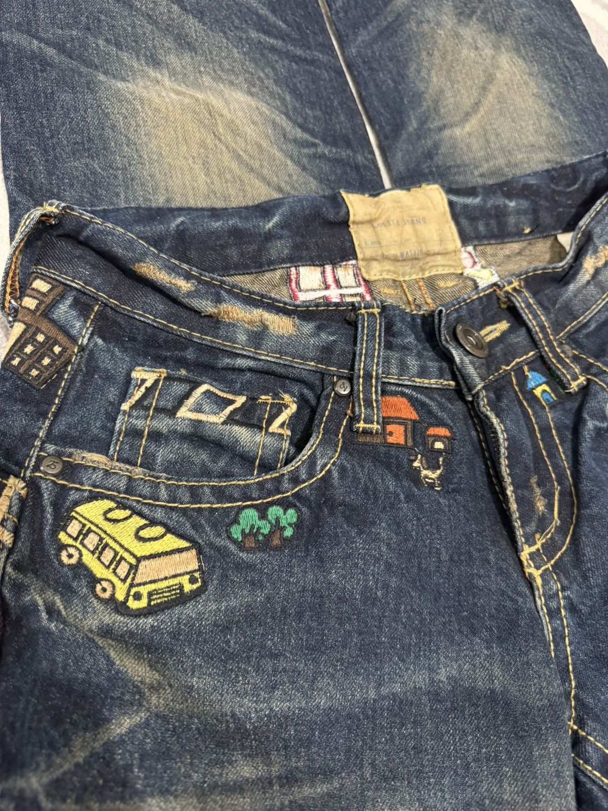If Six Was Nine × Japanese Brand Yoshitomo Nara Lolita Skinny Jeans Embroidery Damage Flare Size US 30 / EU 46 - 11 Thumbnail