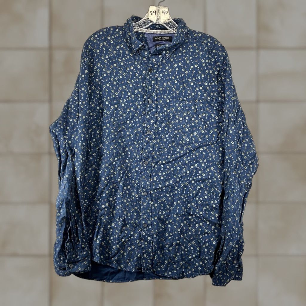 Banana Republic Banana Republic Shirt Linen Floral Button-Up Mens L Blue 90s Flower Beach Art Casual Size US L / EU 52-54 / 3 - 1 Thumbnail