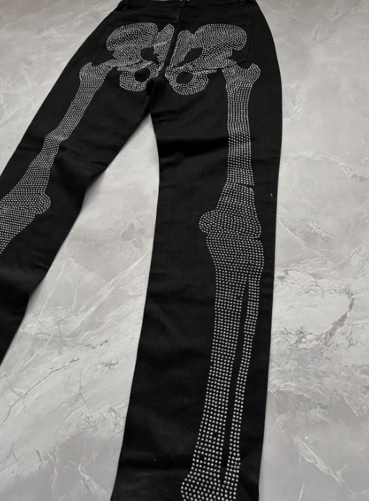 Other Vintage Ed Hardy Style Rhinestones Skeleton Jeans Size US 32 / EU 48 - 5 Thumbnail