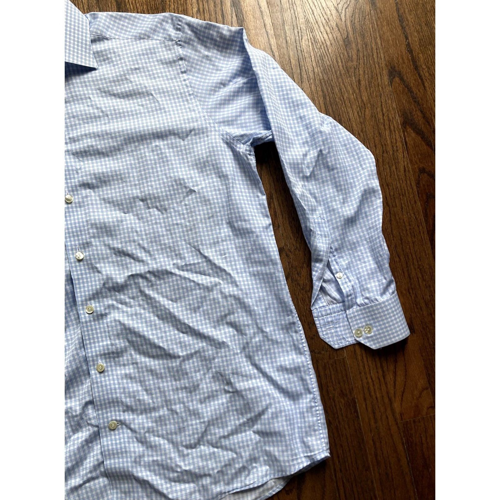 Eton Eton Dress Shirt Mens Contemporary Size 17 Blue White Check Long Sleeve Size 46R - 3 Thumbnail