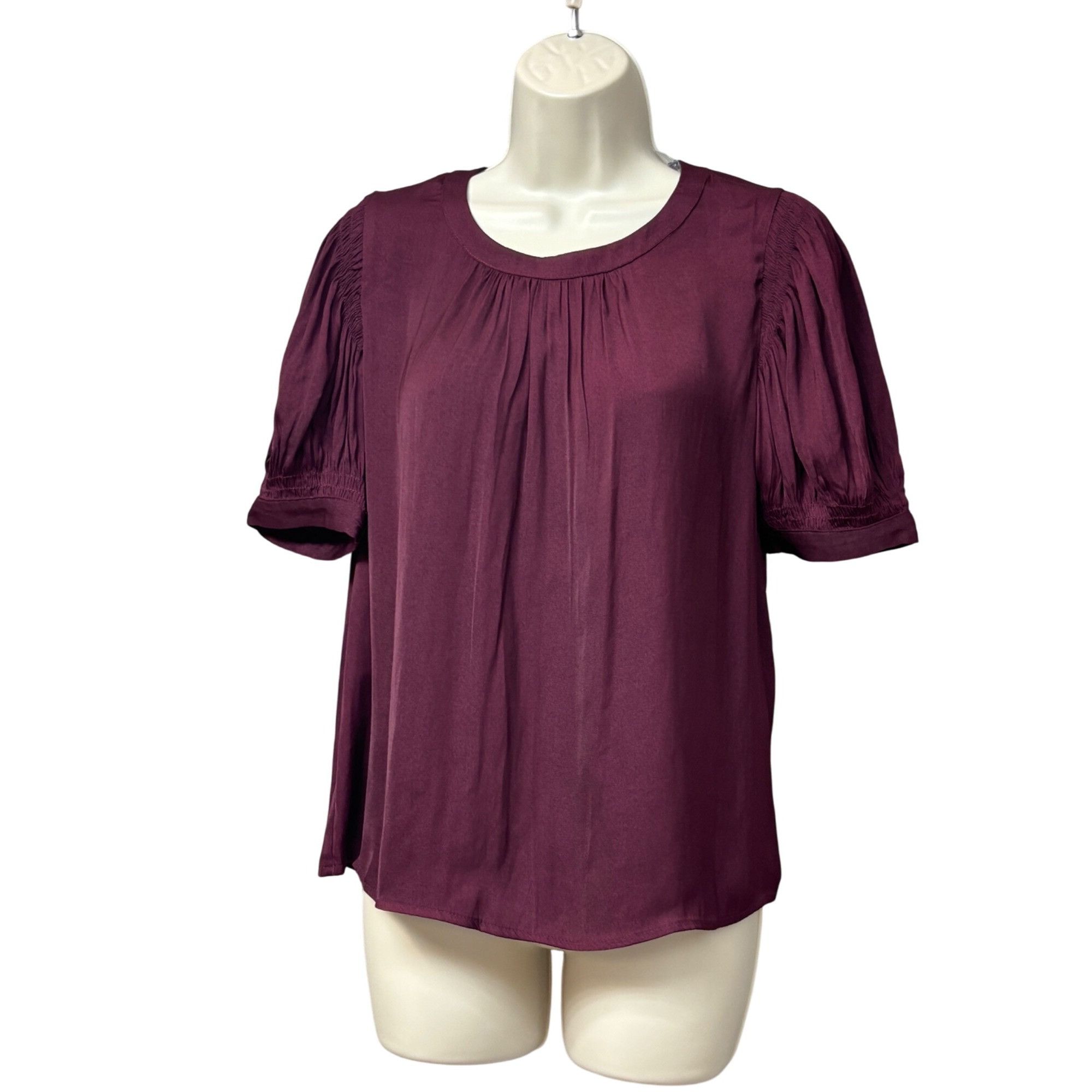 Current Air Current Air Shirred Short Sleeve Blouse, Plum, XS Size XS / US 0-2 / IT 36-38 - 1 Thumbnail