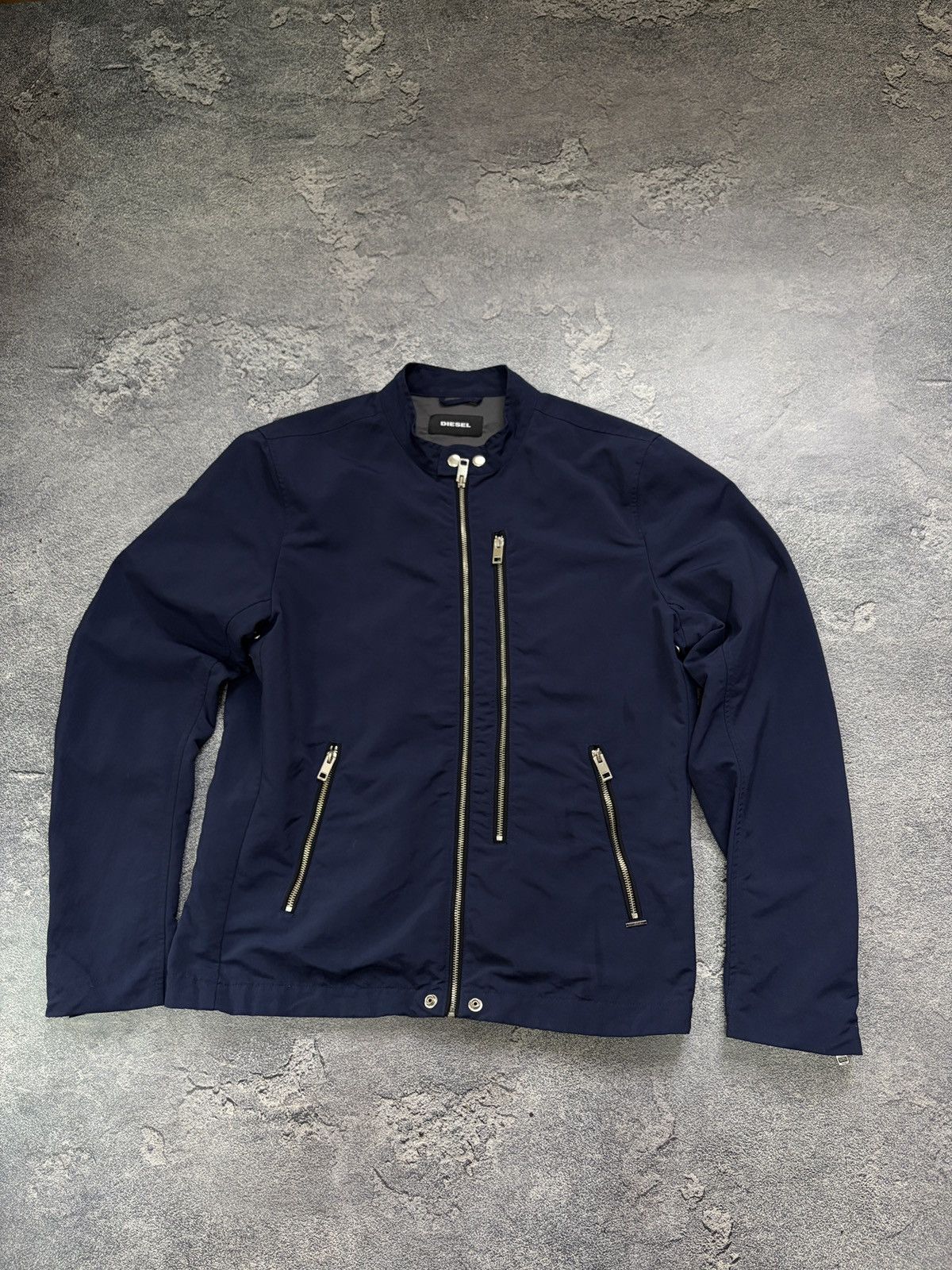 Diesel Diesel Blue Nylon Biker Bomber Jacket XL Cafe Racer Full Zip Size US XL / EU 56 / 4 - 3 Thumbnail