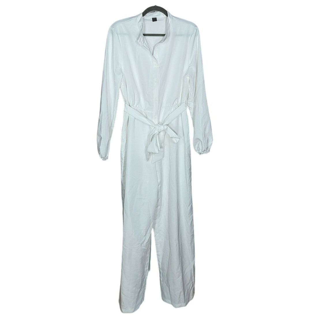 Shein Shein White Long Sleeve Button-Up Romper Pants - Size XL Size 34" / US 12 / IT 48 - 1 Thumbnail