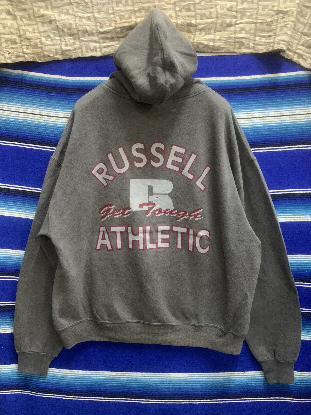 image of Made In USA x Russell Athletic Vintage Russell Athletic Hoodie Big Logo Spellout in Grey (Size Larg