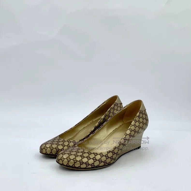 Gucci Gucci Brown logo full print round toe slope heel high heel Size US 6.5 / IT 36.5 - 1 Thumbnail