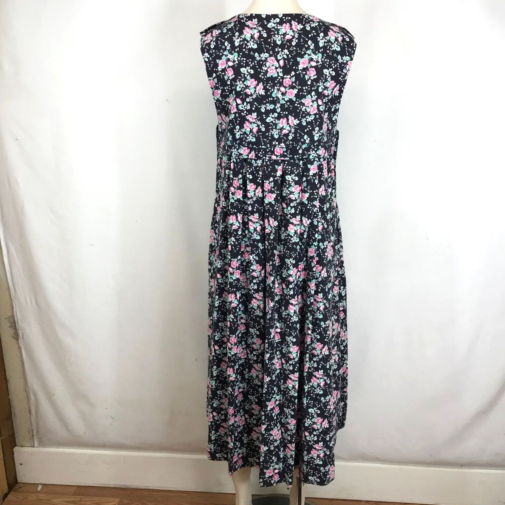 Laura Ashley VINTAGE Laura Ashley Maxi Dress Navy Pink 1990s Floral Cotton Empire Waist Womens Size L / US 10 / IT 46 - 5 Thumbnail