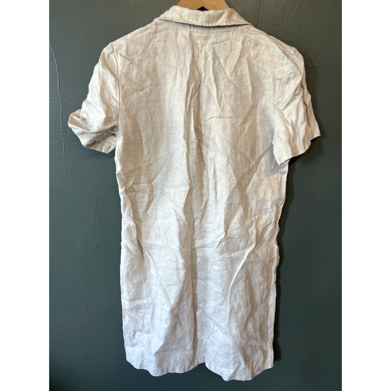 Vintage Chico's Shirt Dress Beige Linen Lace-Up Short Sleeve Casual Pocket Knee Length 0 Womens Size XS / US 0-2 / IT 36-38 - 3 Thumbnail