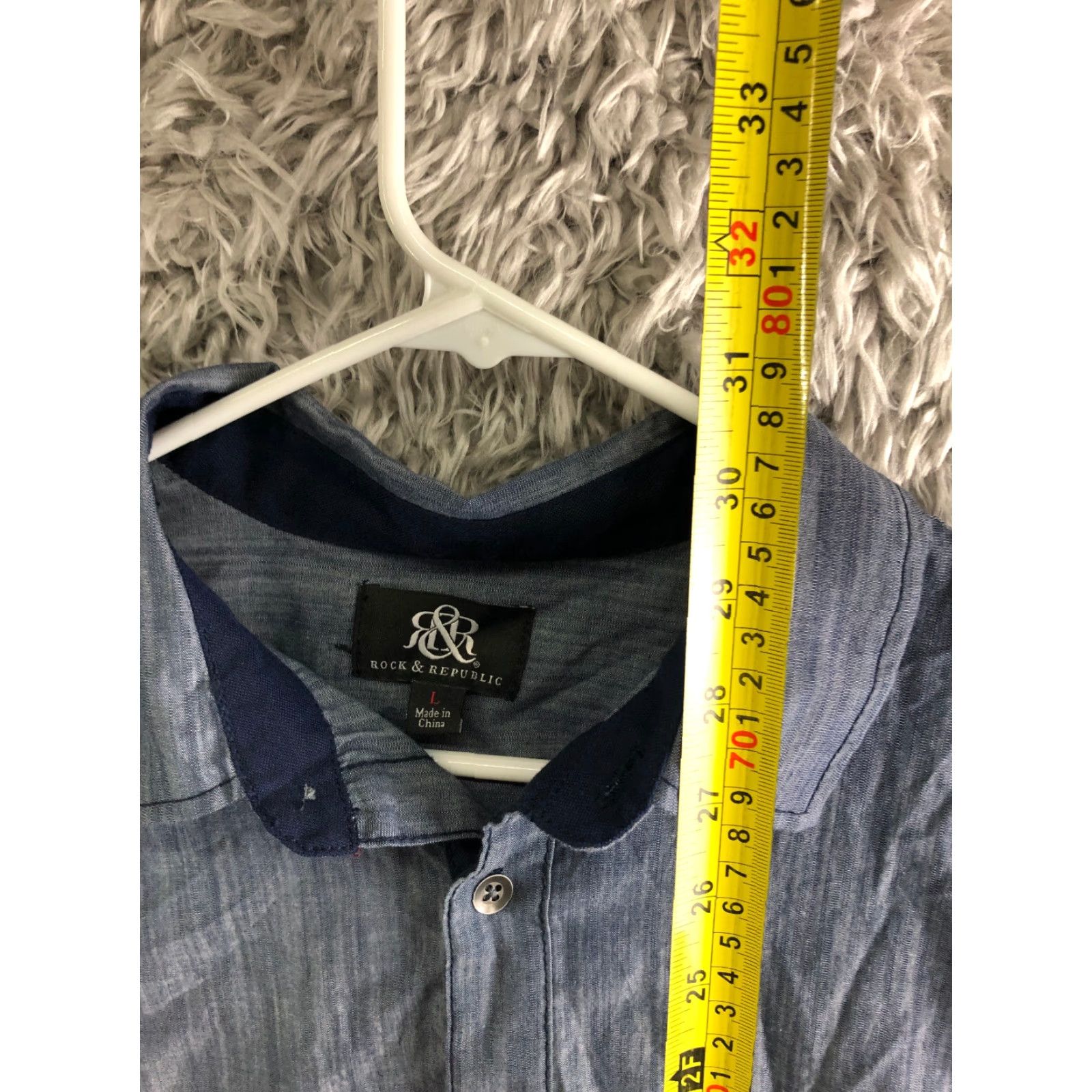 Vintage Rock & Republic Mens Size L Blue Short Sleeve Button Up Spread Collar Shirt Size US L / EU 52-54 / 3 - 6 Thumbnail