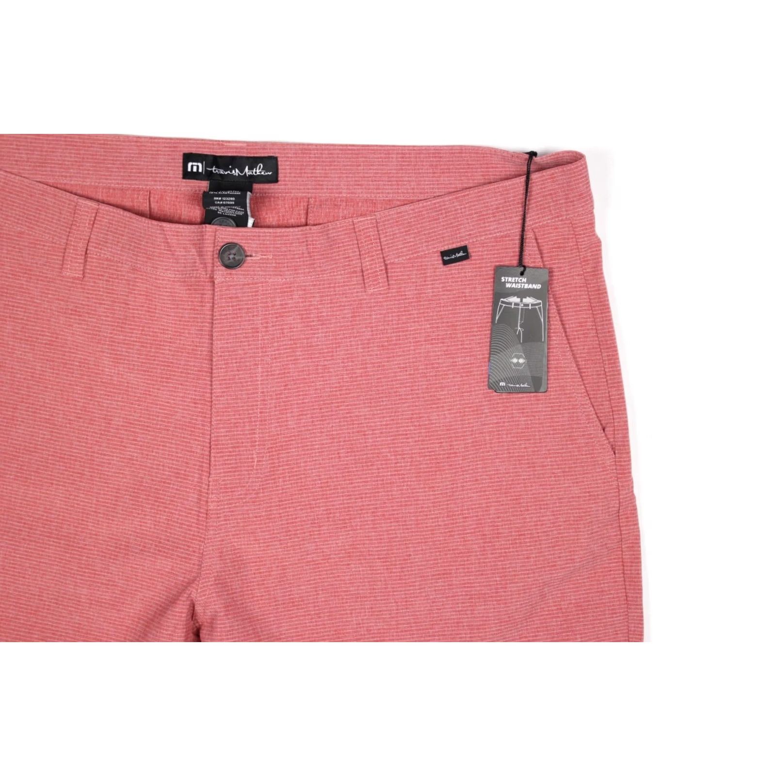 TravisMathew Travis Mathew Men’s Sand Harbor Golf Shorts 40 Garnet Rose Micro Stripe 1MW397 Size US 40 / EU 56 - 4 Thumbnail