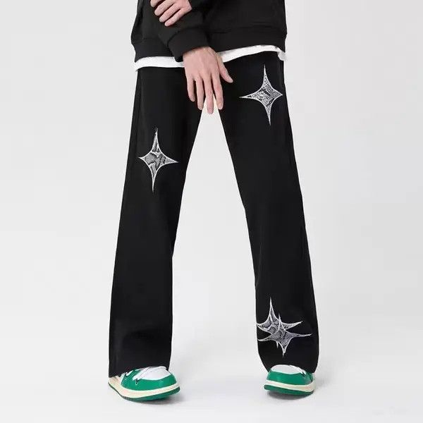 Japanese Brand Black high street ins embroidered versatile wide leg jeans Size US 32 / EU 48 - 1 Thumbnail
