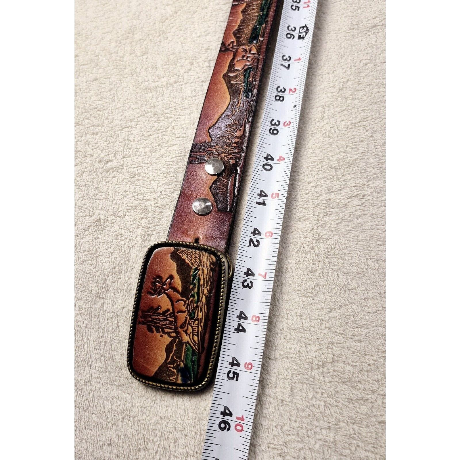 0608WEAR Vintage Buck Deer Belt 44in Buckle Genuine Leather Mountain Size 44 - 4 Thumbnail