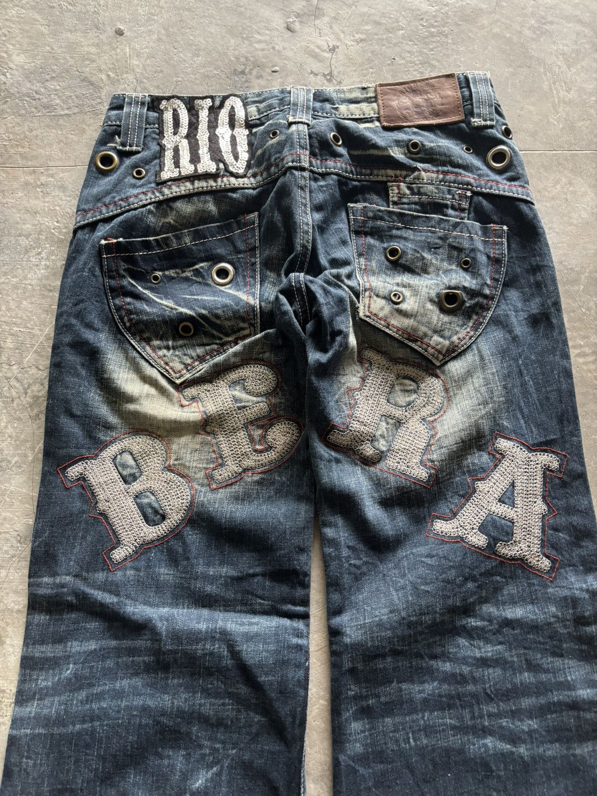 If Six Was Nine RIOBERA vintage flare jeans sick spellout back japanese punk Size US 29 - 13 Thumbnail