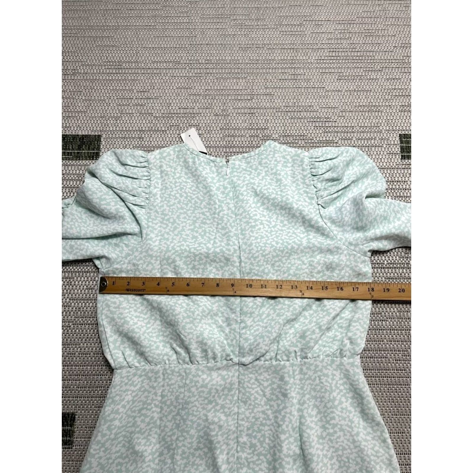 Ann Taylor Ann Taylor Dress Womens 8 Fit & Flare Green Dappled Puff Sleeve Back Zip Short Sleeve Casual Party/Cocktail Size M / US 6-8 / IT 42-44 - 6 Thumbnail