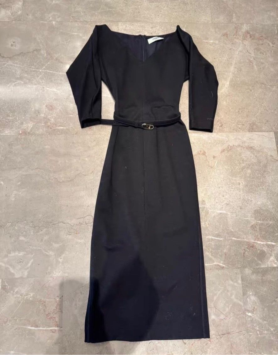 Fendi Fendi Black V-Neck Silk-Wool Dress 38 Size S / US 4 / IT 40 - 1 Thumbnail