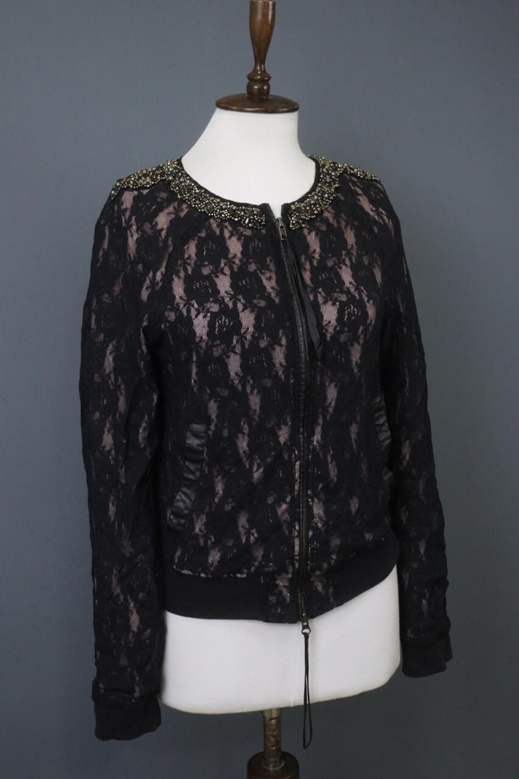 Diesel Diesel Black Lace Long Sleeve Beaded Bomber Jacket Size S Size S / US 4 / IT 40 - 7 Thumbnail