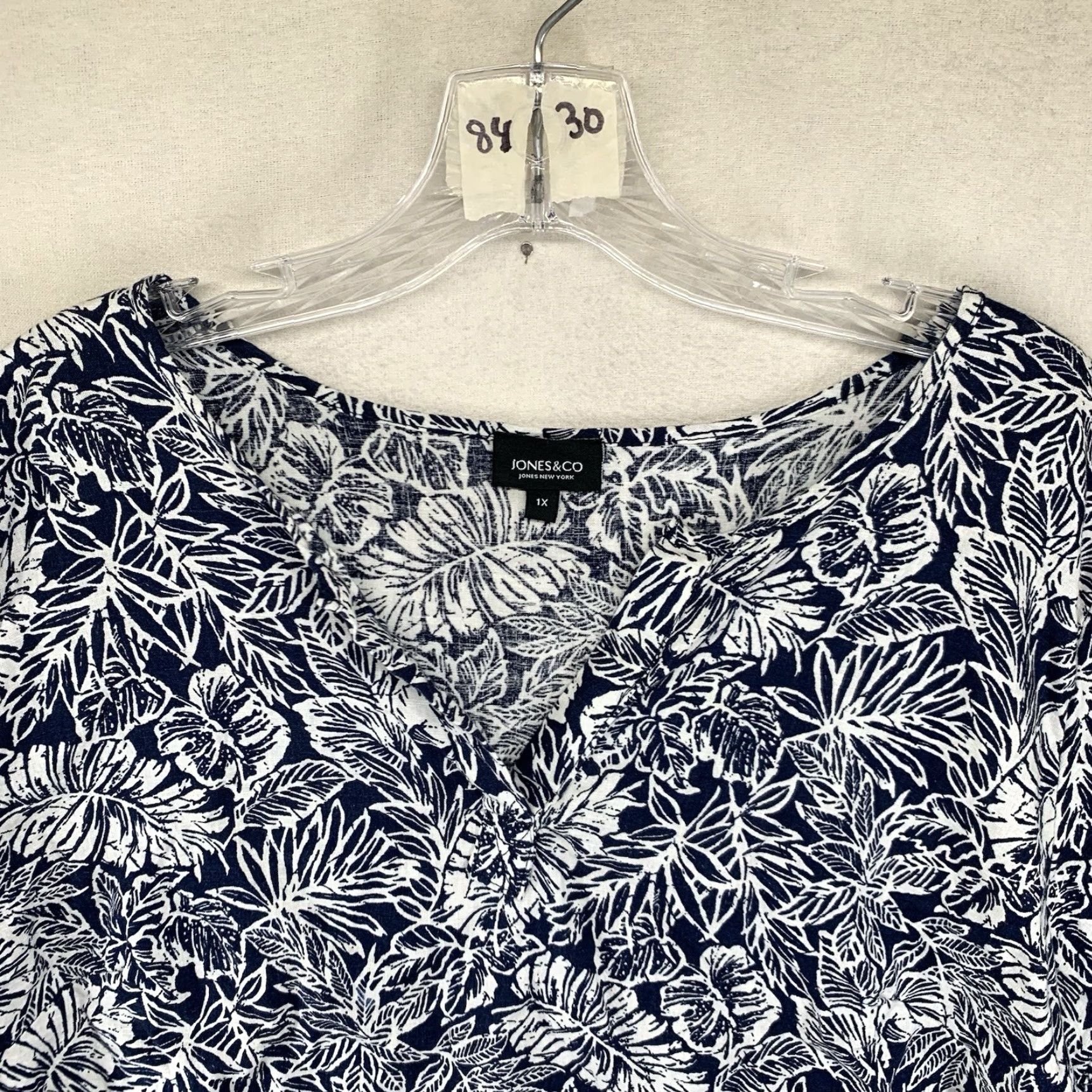 Jones New York VINTAGE Jones New York Women’s Linen Blend Top V-Neck Casual Relaxed Fit Short Sleeve Floral Beach Tropical 1X Size XL / US 12-14 / IT 48-50 - 5 Thumbnail