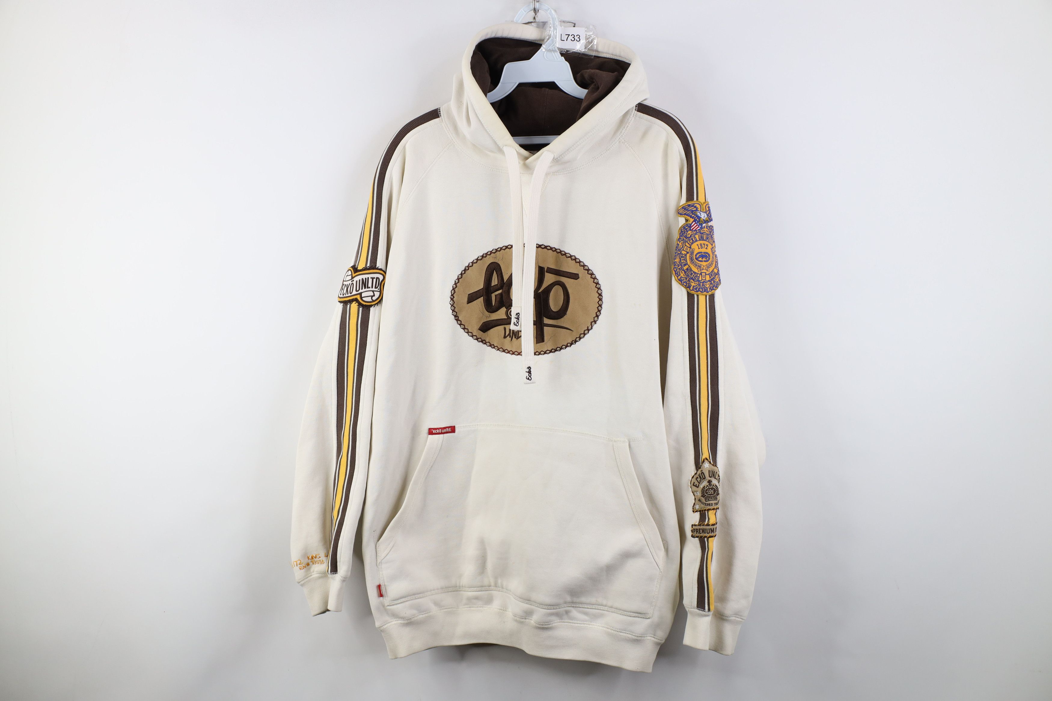 Ecko Unltd. Vintage 90s Y2K Ecko Spell Out Striped Heavyweight Hoodie Size US L / EU 52-54 / 3 - 1 Thumbnail