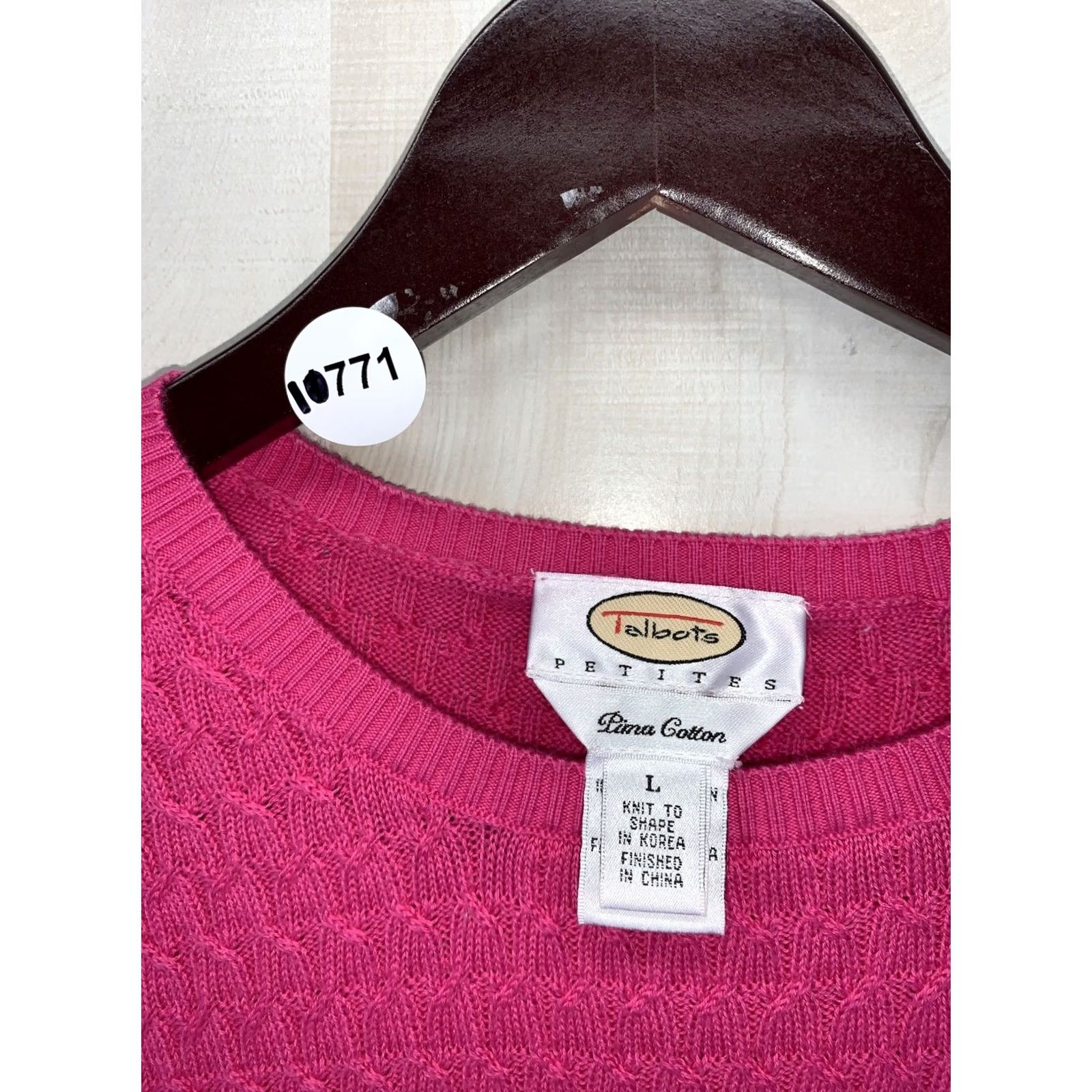 Talbots VINTAGE Talbots 100% Pima Cotton Pink Petite Knit Woman’s Sweater PL-10771 Size L / US 10 / IT 46 - 2 Thumbnail
