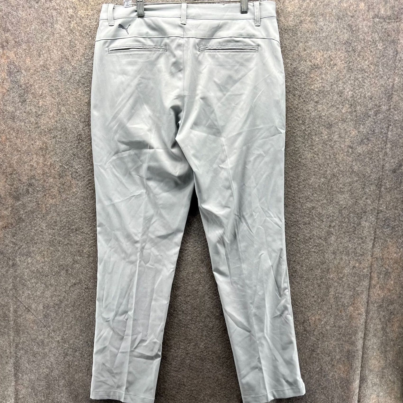 Puma VINTAGE Puma Pants Men 33x32 Gray Chino Pleated Athletic Golf Trousers Knit Pants Regular Straight Front Button Pockets Size 33 Mens Size US 33 - 2 Thumbnail
