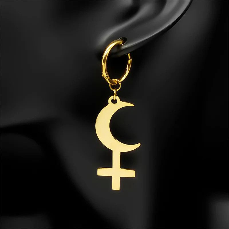 Jewelry Crescent Moon Inverted Cross Hoop Earrings Jewelry Gift Size ONE SIZE - 1 Thumbnail