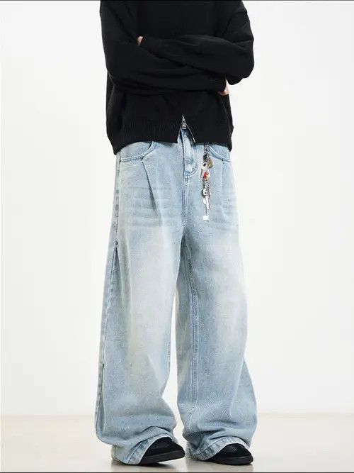 Japanese Brand Men's vintage side pleat washed blue jeans Size US 32 / EU 48 - 3 Thumbnail