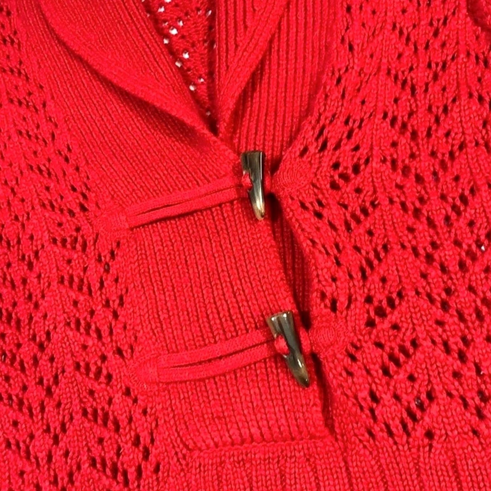 Old Navy VTG Old Navy Cardigan Shawl Collar Pointelle Toggle Red Womens Medium Sweater Knit Open Knit Classic Fall Winter Vintage Women Size M / US 6-8 / IT 42-44 - 3 Thumbnail