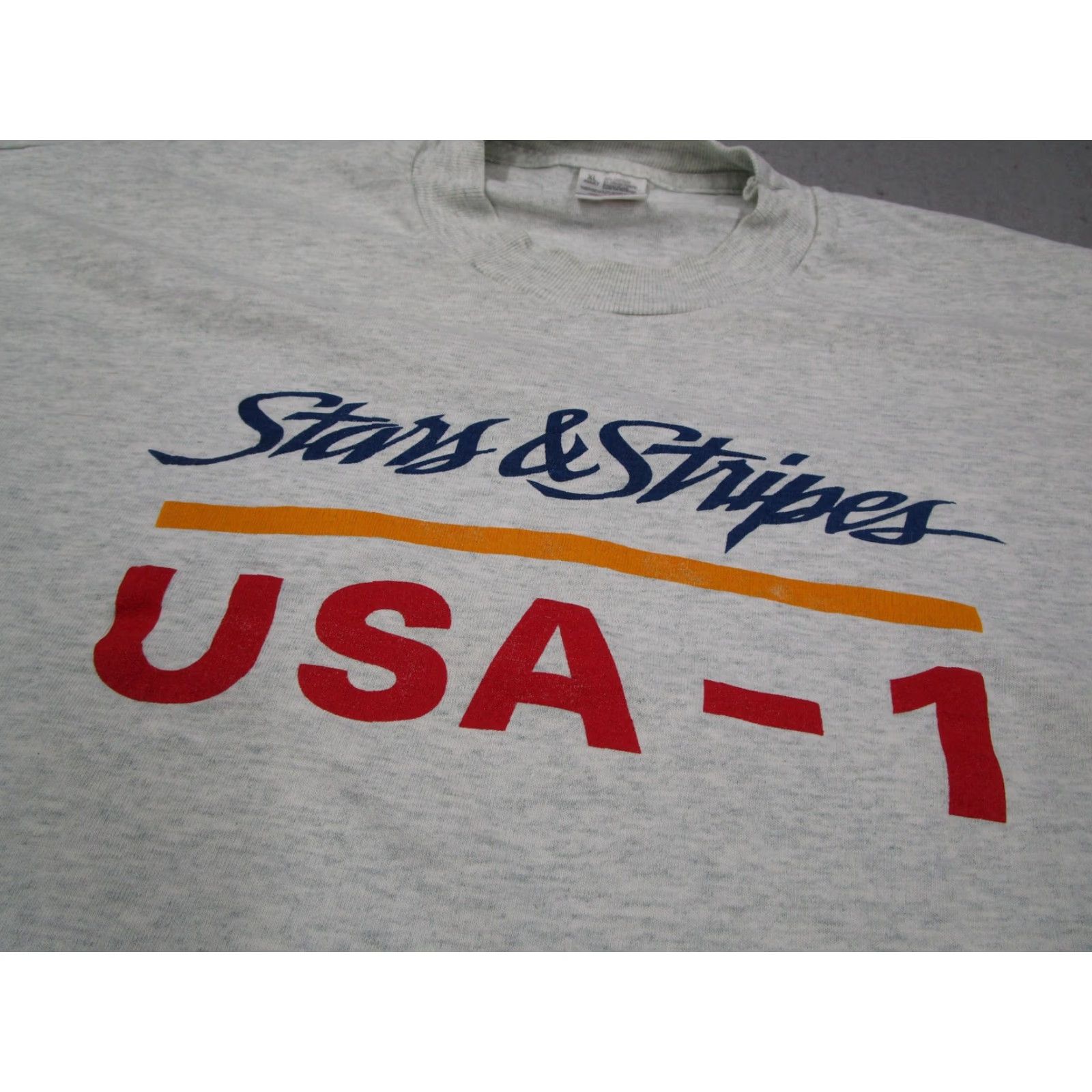 Fruit Of The Loom VINTAGE Fruit of the Loom Shirt Mens XL Gray Stars & Stripes USA-1 90s T-Shirt Graphic Print Crew Neck Short Sleeve Cotton Blend Patriotic Men’s Size US XL / EU 56 / 4 - 2 Thumbnail