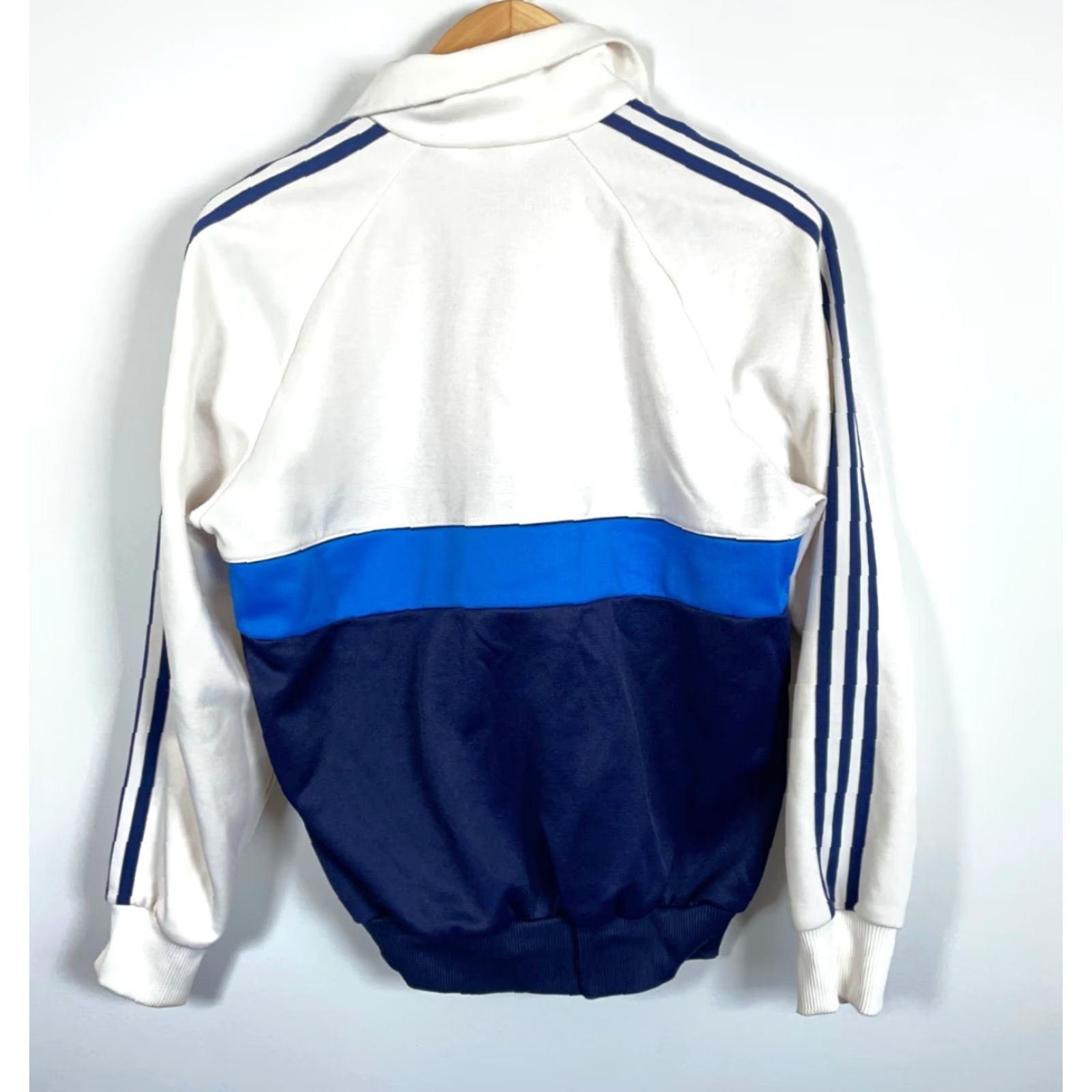 Adidas VINTAGE adidas Track Jacket Mens M White Blue Striped 80s 90s Hip Hop Retro Full Zip Pockets Unlined Zip Stand-Up Collar Regular Fit Casual Size US M / EU 48-50 / 2 - 2 Thumbnail