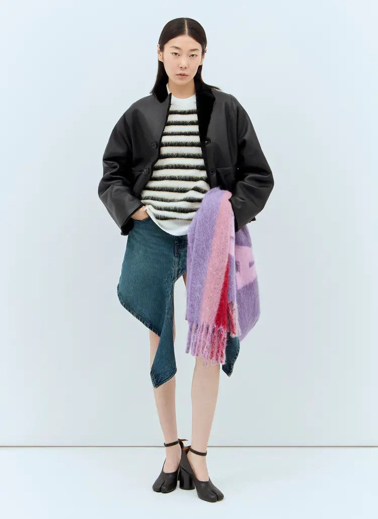 Marni o1w1db11125 Striped Wool-Mohair Sweater in White/Black Size XL / US 12-14 / IT 48-50 - 6 Thumbnail