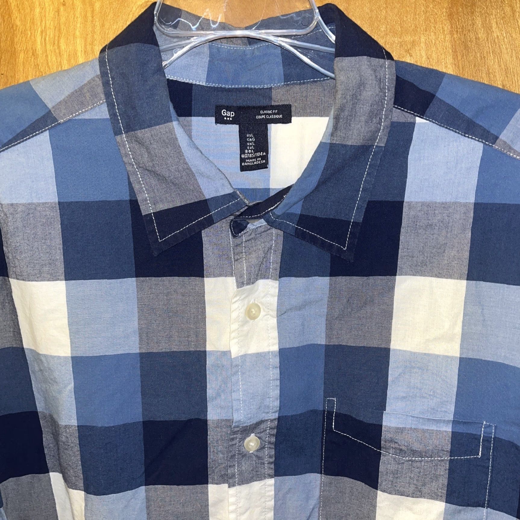Gap Gap Mens Long Sleeve Dress Shirt L Blue Plaid 100% Cotton Classic Fit Button-Down Men Size 42R - 2 Thumbnail