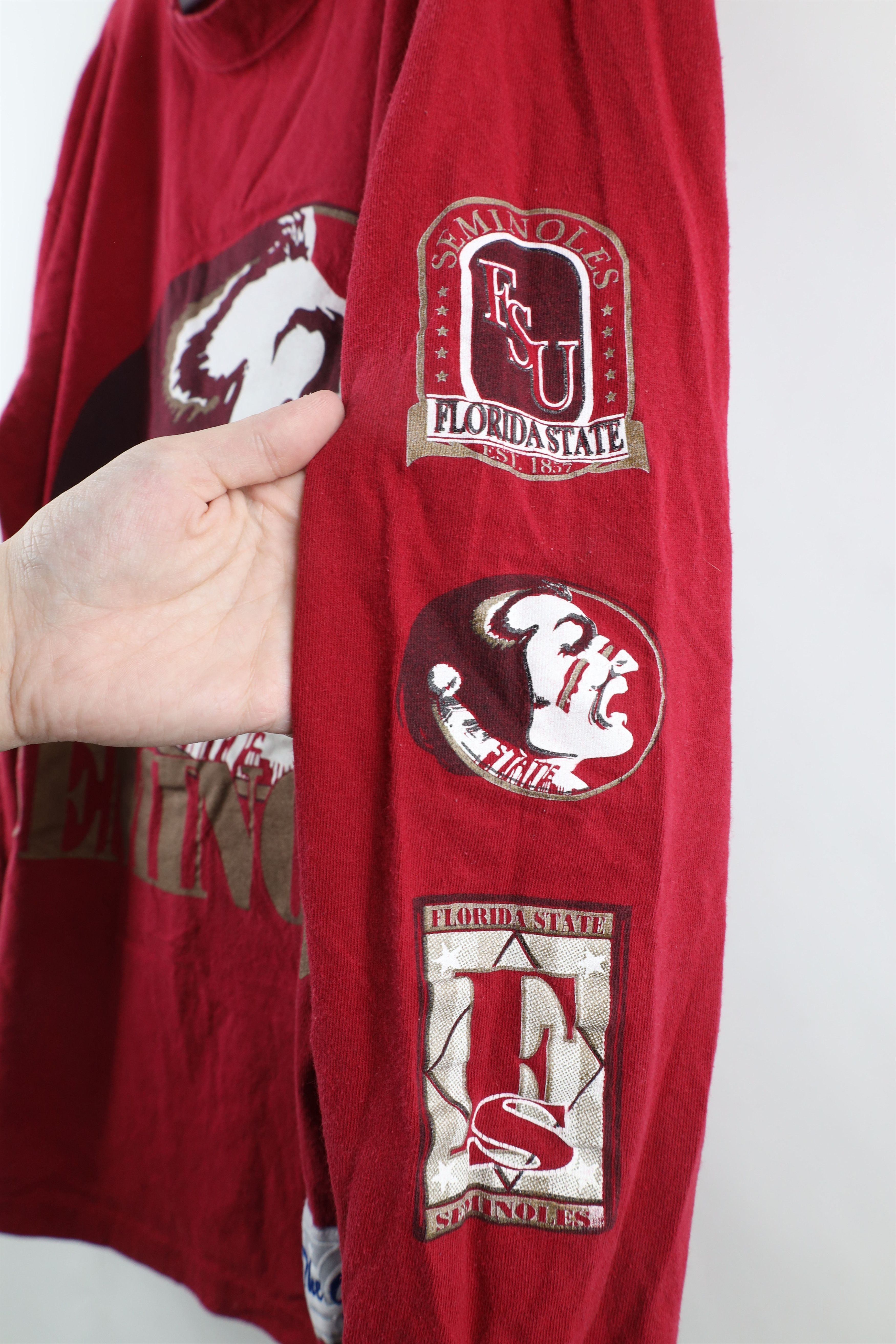 Vintage Vintage 90s University Long Sleeve T-Shirt Red Cotton USA Size US L / EU 52-54 / 3 - 7 Thumbnail