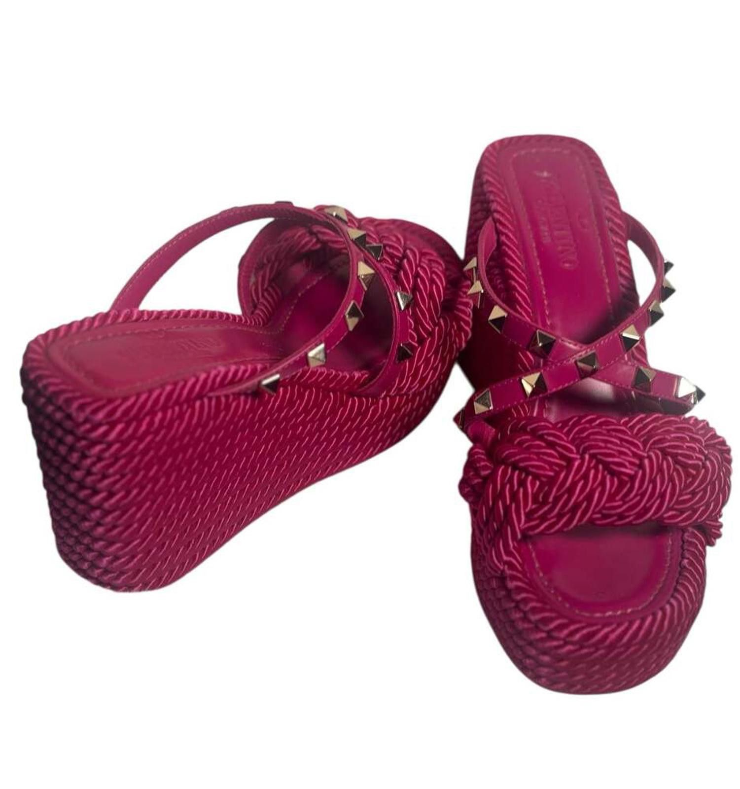 Valentino Valentino Garavani Rockstud Torchon Espadrille Wedge Sandals Size US 5.5 / IT 35.5 - 3 Thumbnail