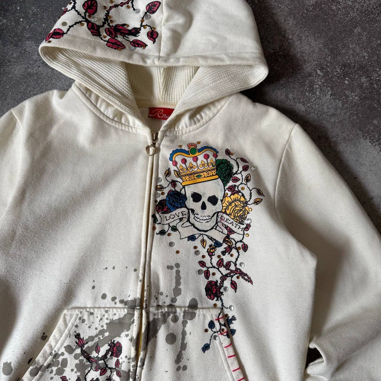 Hysteric Glamour × Japanese Brand × Vintage Y2K Rhinestones Tattoo Printed Zip Hoodie (Ed Hardy Style) Size XL / US 12-14 / IT 48-50 - 5 Thumbnail