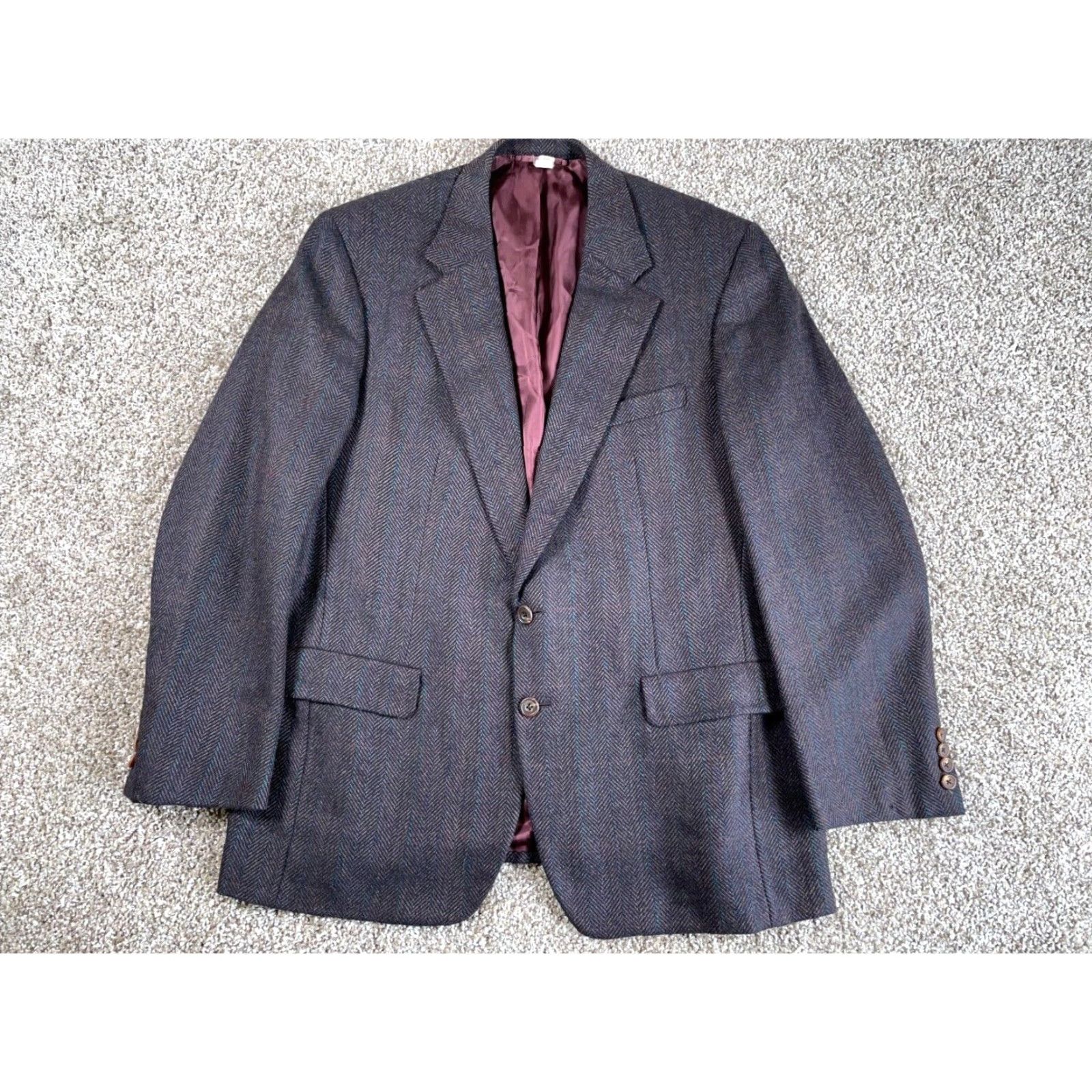 Vintage VINTAGE Hickey Freeman Wool Blazer Men's 42 Brown Herringbone Classic Preppy Size 42R - 2 Thumbnail