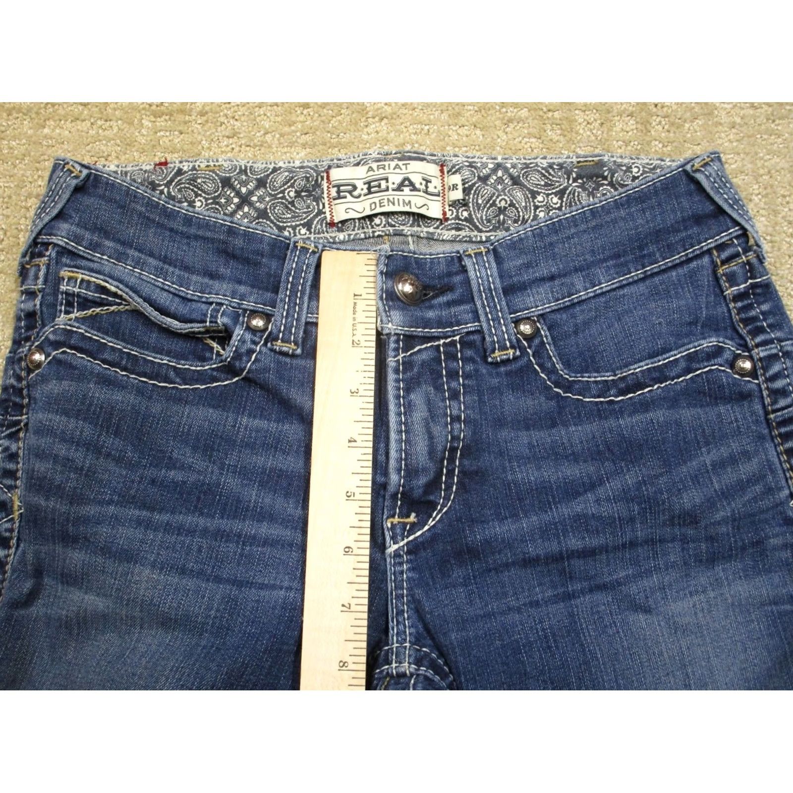 Ariat Ariat Jeans Women 29 Dark Wash Bootcut Denim Southwestern Logo Cowboy 5-Pocket Regular Rise Blue Mens? Size 29" - 6 Thumbnail
