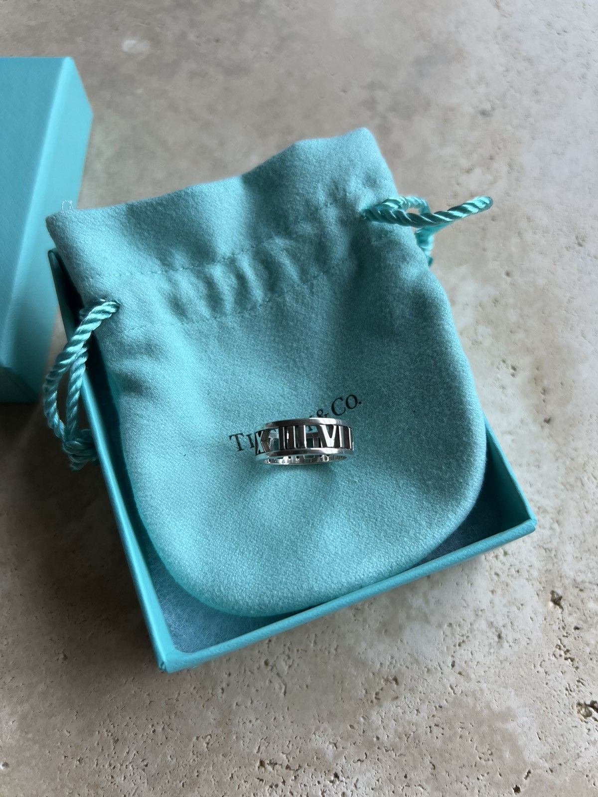 Tiffany & Co. NEW sz5 Atlas Roman Numerals Sterling Silver Ring Size ONE SIZE - 1 Thumbnail