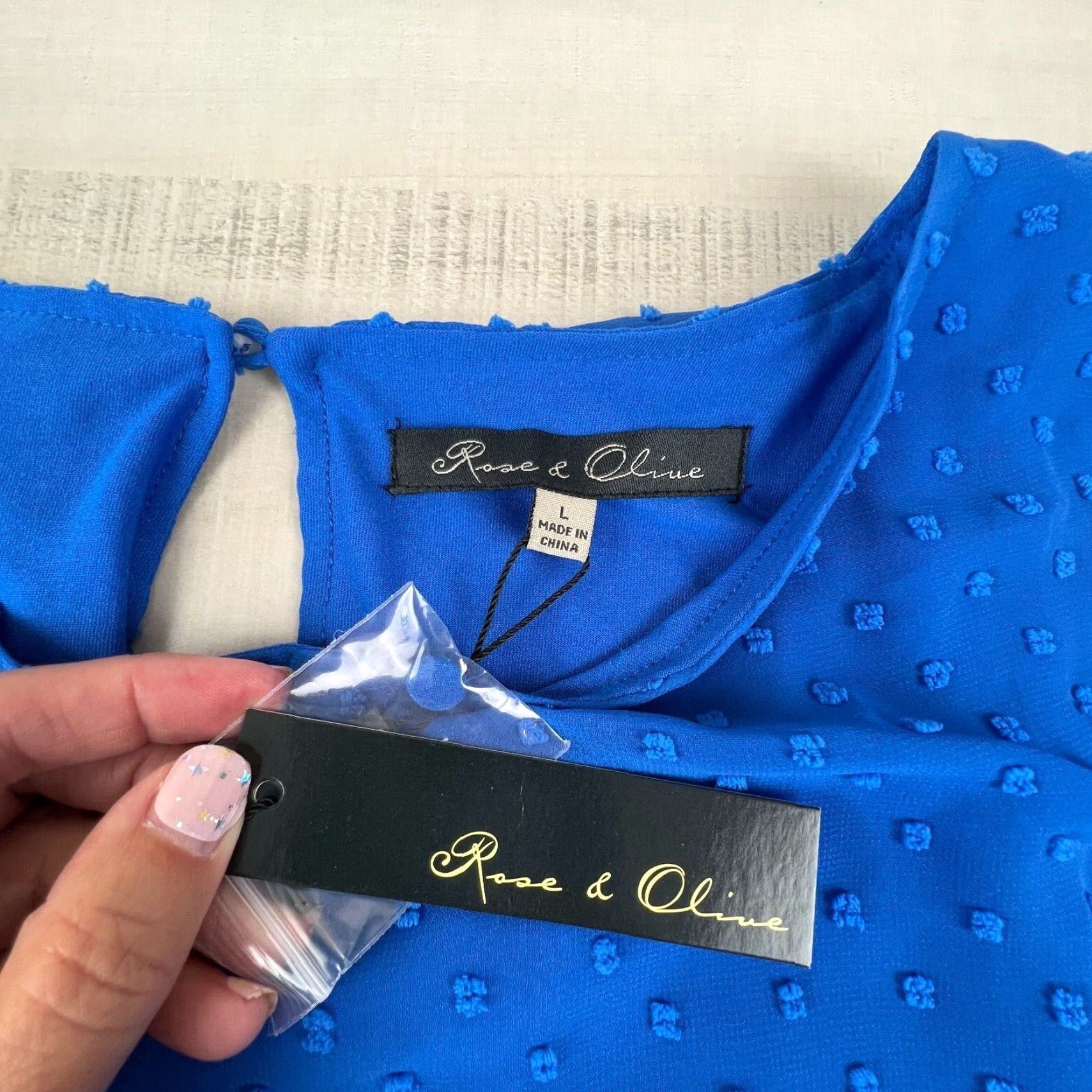 Vintage Rose & Olive Womens Blue Short Sleeve Blouse Large Flowy Loose Shirt Size L / US 10 / IT 46 - 3 Thumbnail
