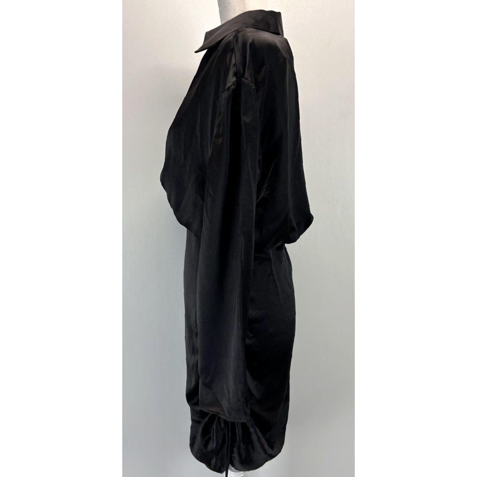 Zara Zara Shirt Dress Black Satin Sz Small Plunging Vneck Ruched Sides NEW! Size S / US 4 / IT 40 - 2 Thumbnail