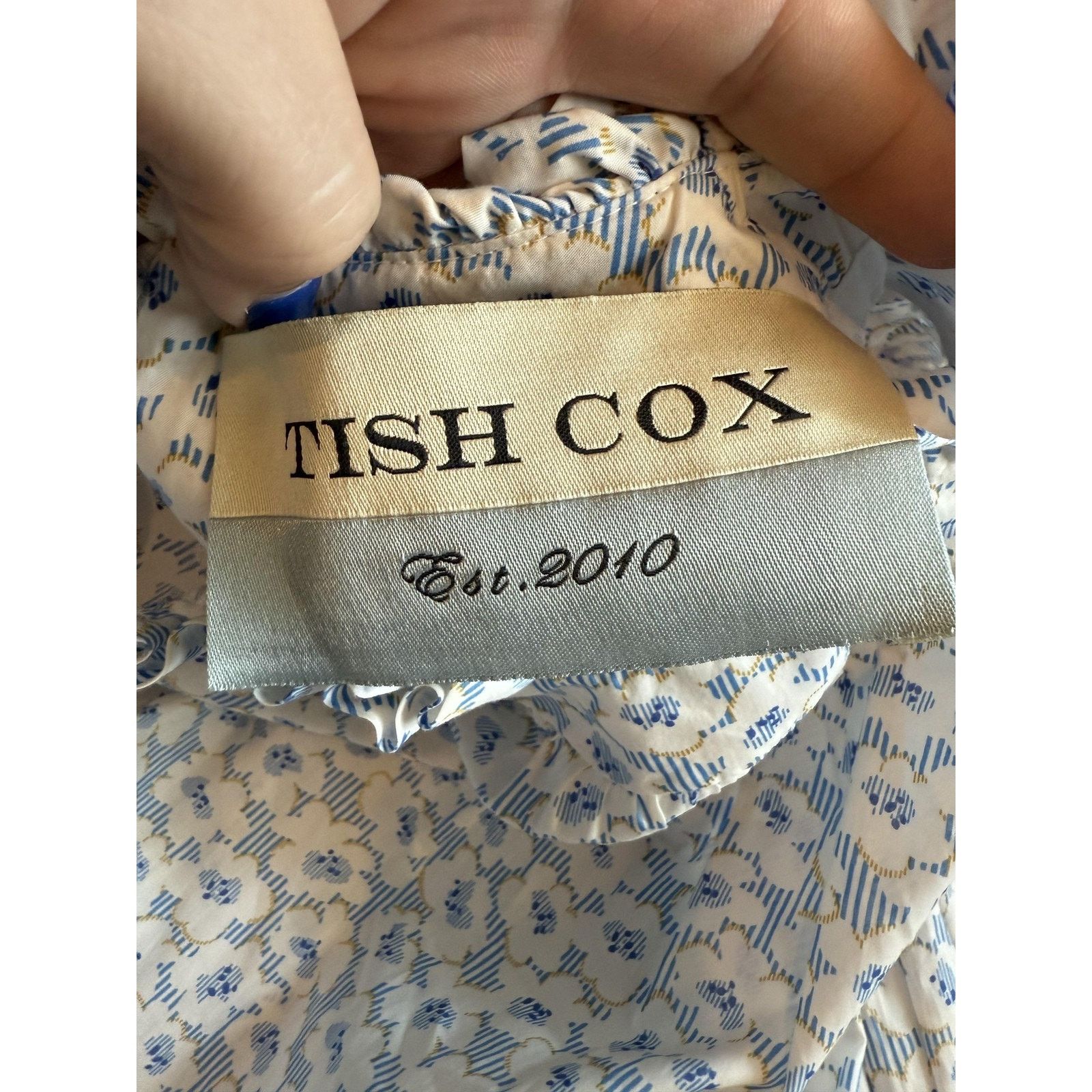 Other Tish Cox Dress Womens XXS White Blue Floral Ruffle Neck LS Size XXS / US 00 / IT 34 - 4 Thumbnail
