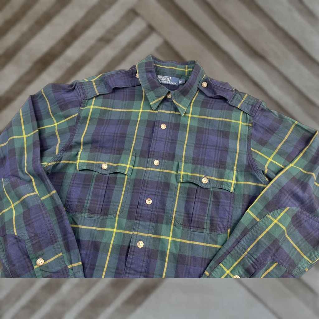 Polo Ralph Lauren Polo Ralph Lauren Mens Plaid Long Sleeve Button-Down Shirt Tab Collar Epaulets Size US L / EU 52-54 / 3 - 1 Thumbnail