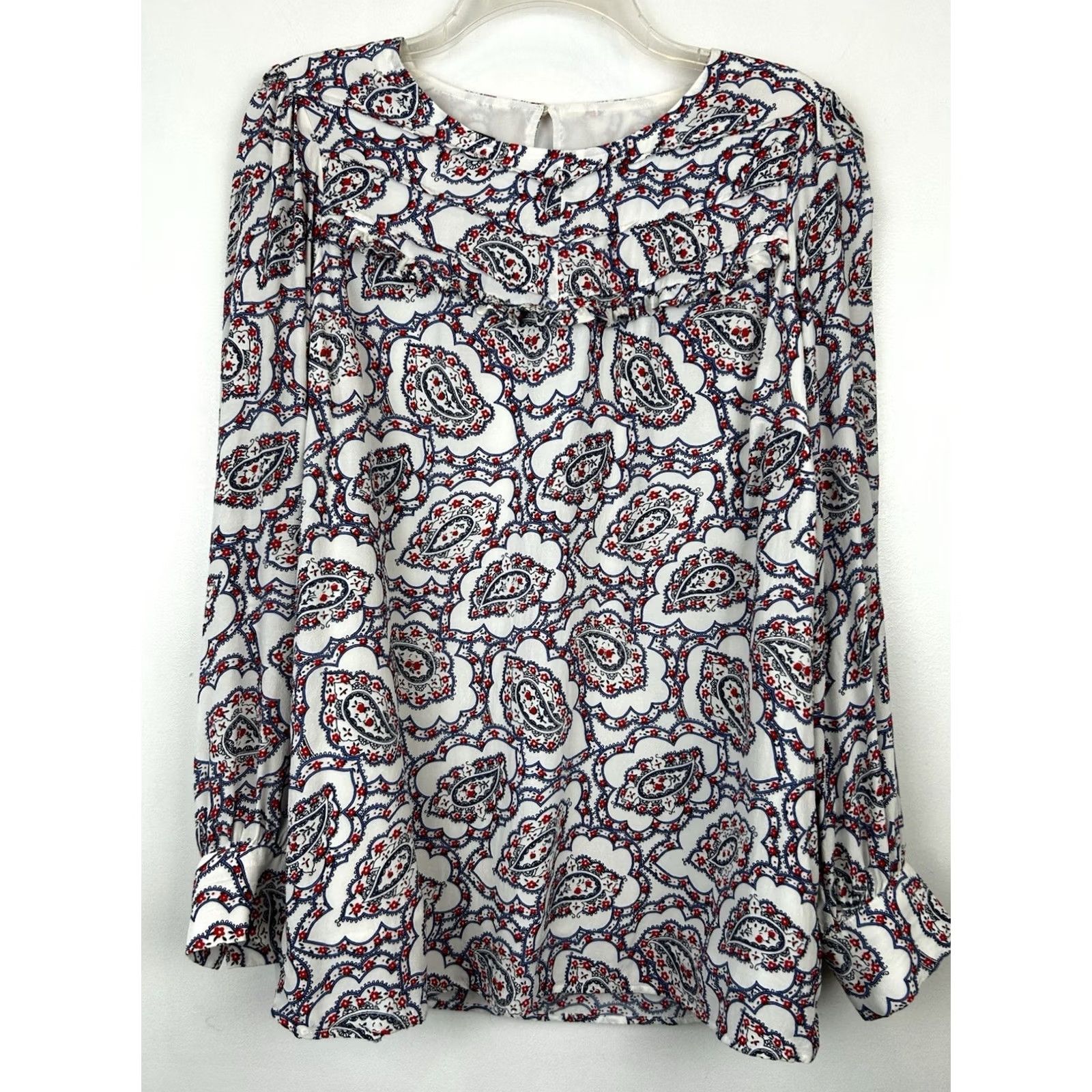 Talbots Talbots Tunic Blouse Womens Large Blue Paisley Lined Ruffle Crew Neck Long Sleeve Size L / US 10 / IT 46 - 2 Thumbnail